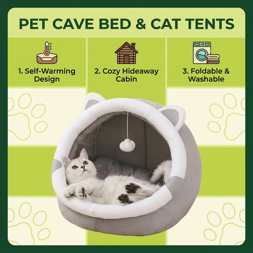 Cozy Tent Cave Bed for Cats & Small Dogs