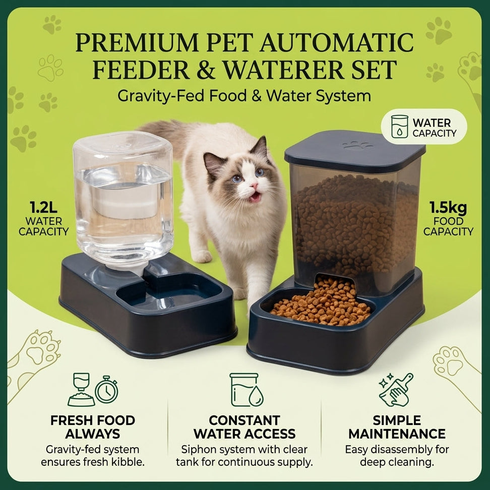PetPlenty Set: 1.2L/1.5L Automatic Feeder & Water Dispenser