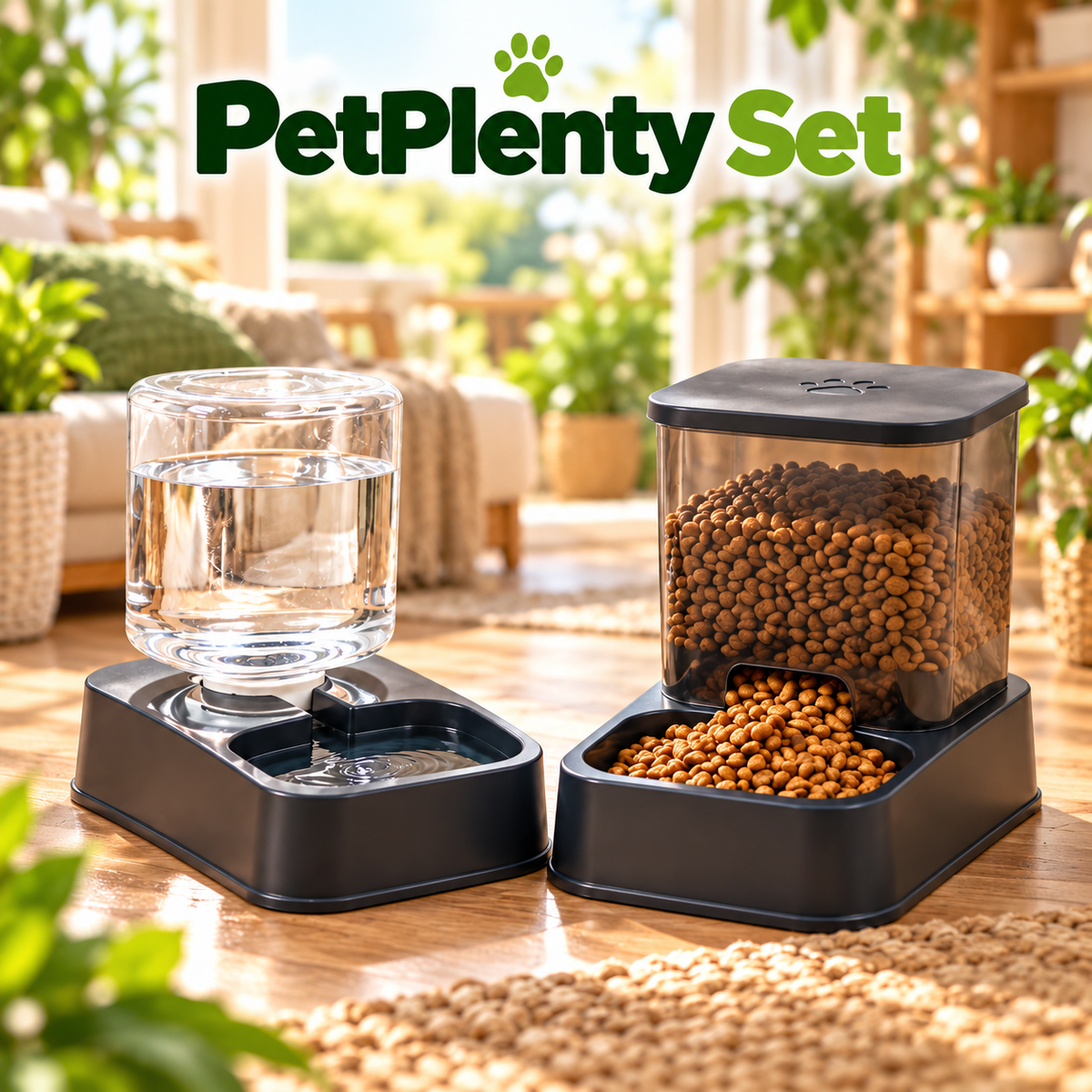 PetPlenty Set: 1.2L/1.5L Automatic Feeder & Water Dispenser