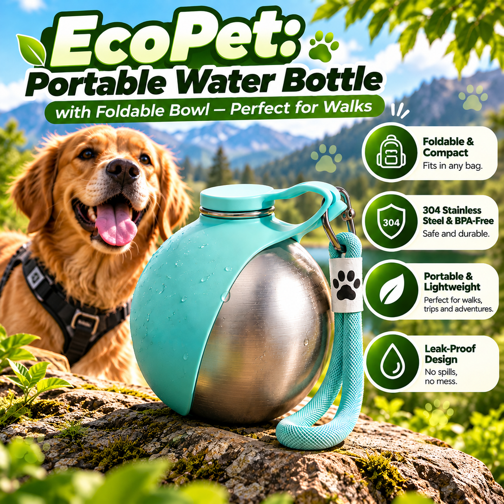 EcoPet: Botella de Agua Portátil con Cuenco Plegable – Perfecta para Paseos