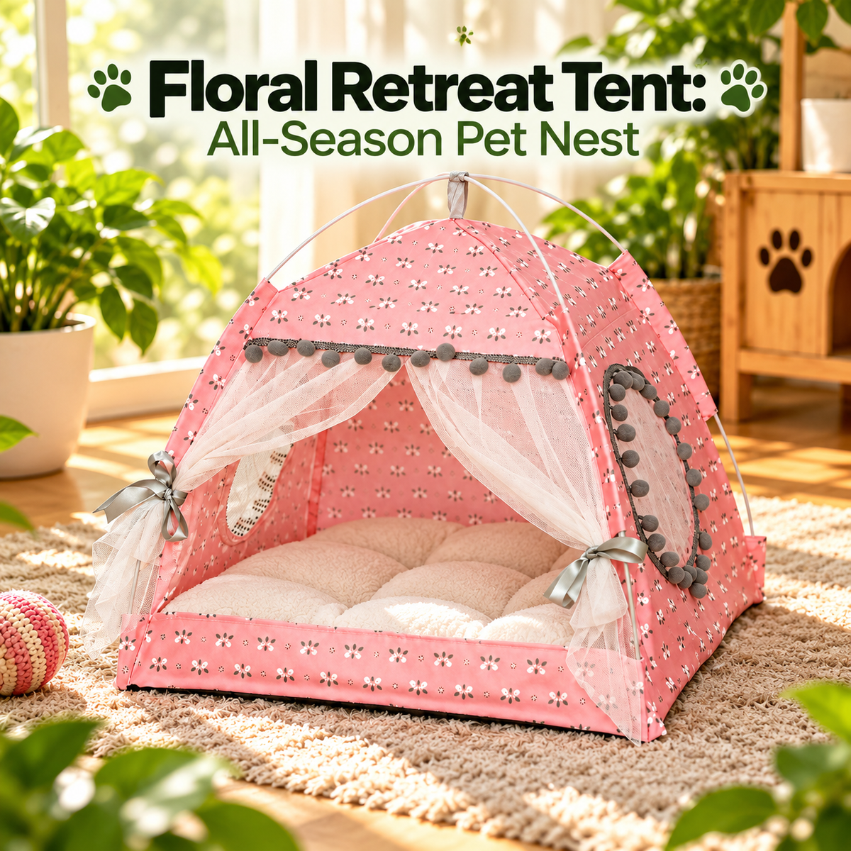 Floral Retreat Tent: All-Season Pet Nest