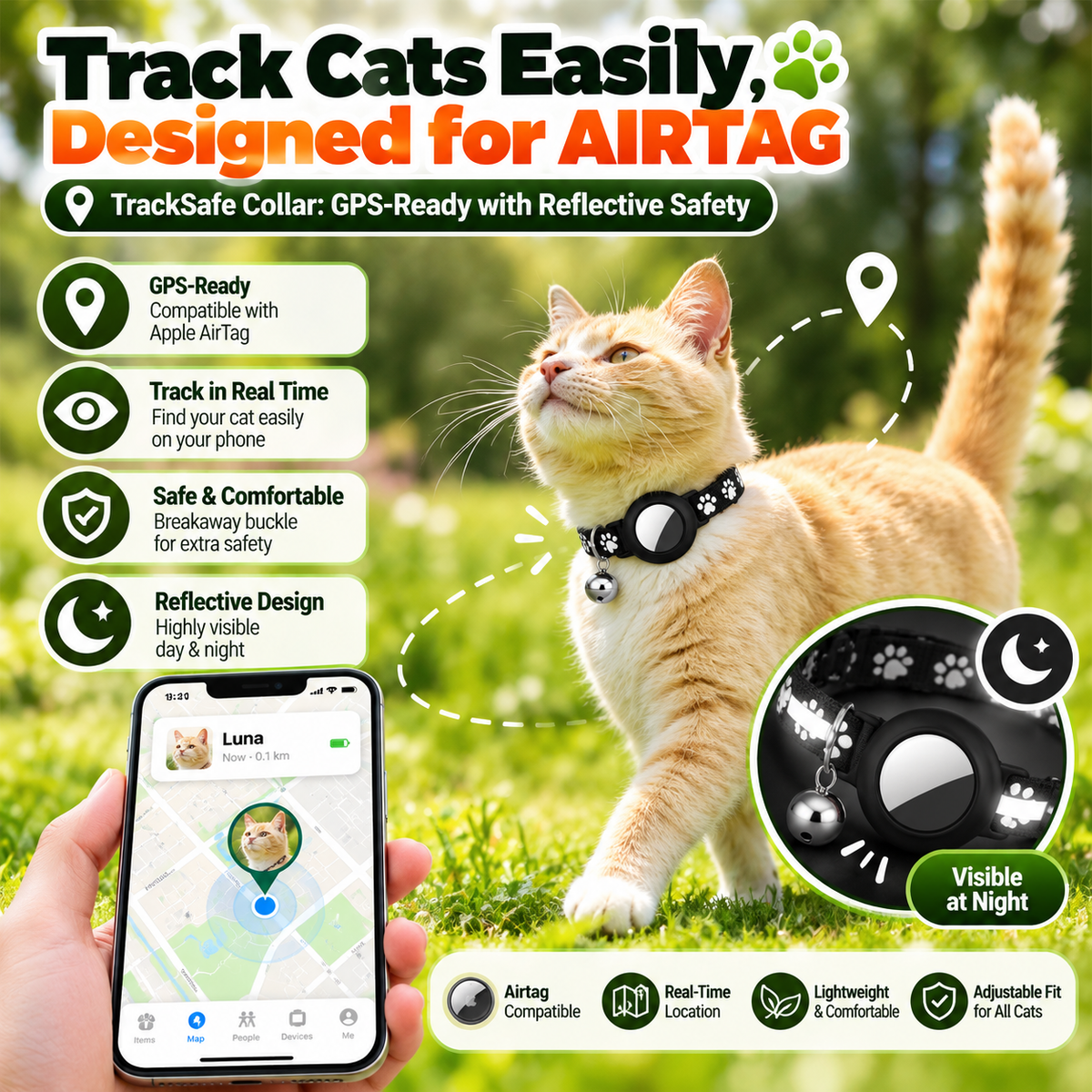 Collar TrackSafe: Preparado para GPS con seguridad reflectante