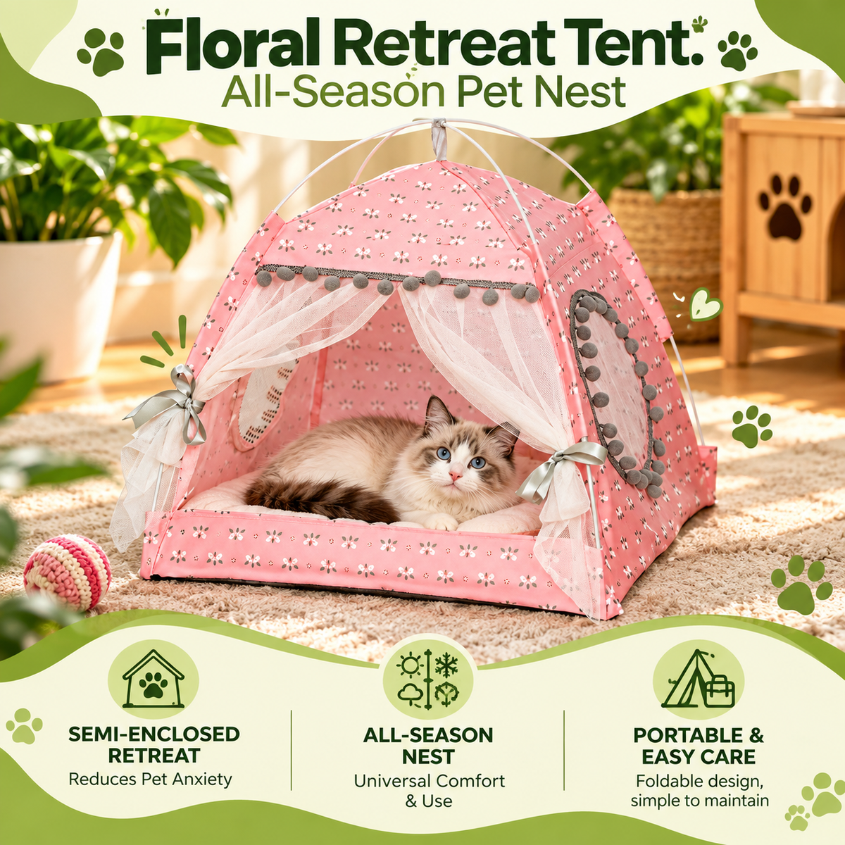 Floral Retreat Tent: All-Season Pet Nest
