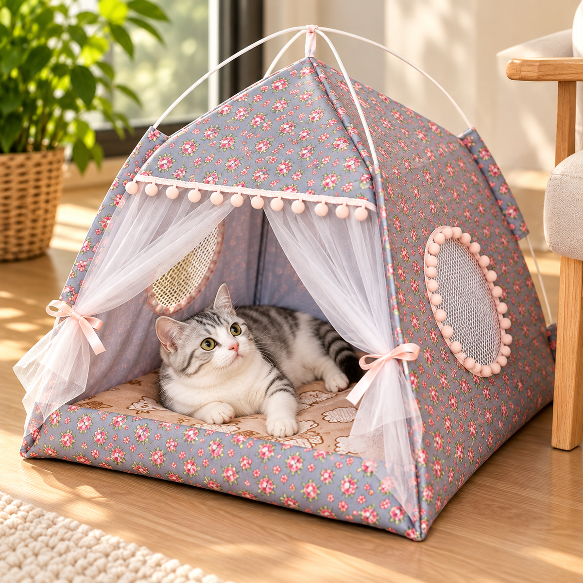 Floral Retreat Tent: All-Season Pet Nest