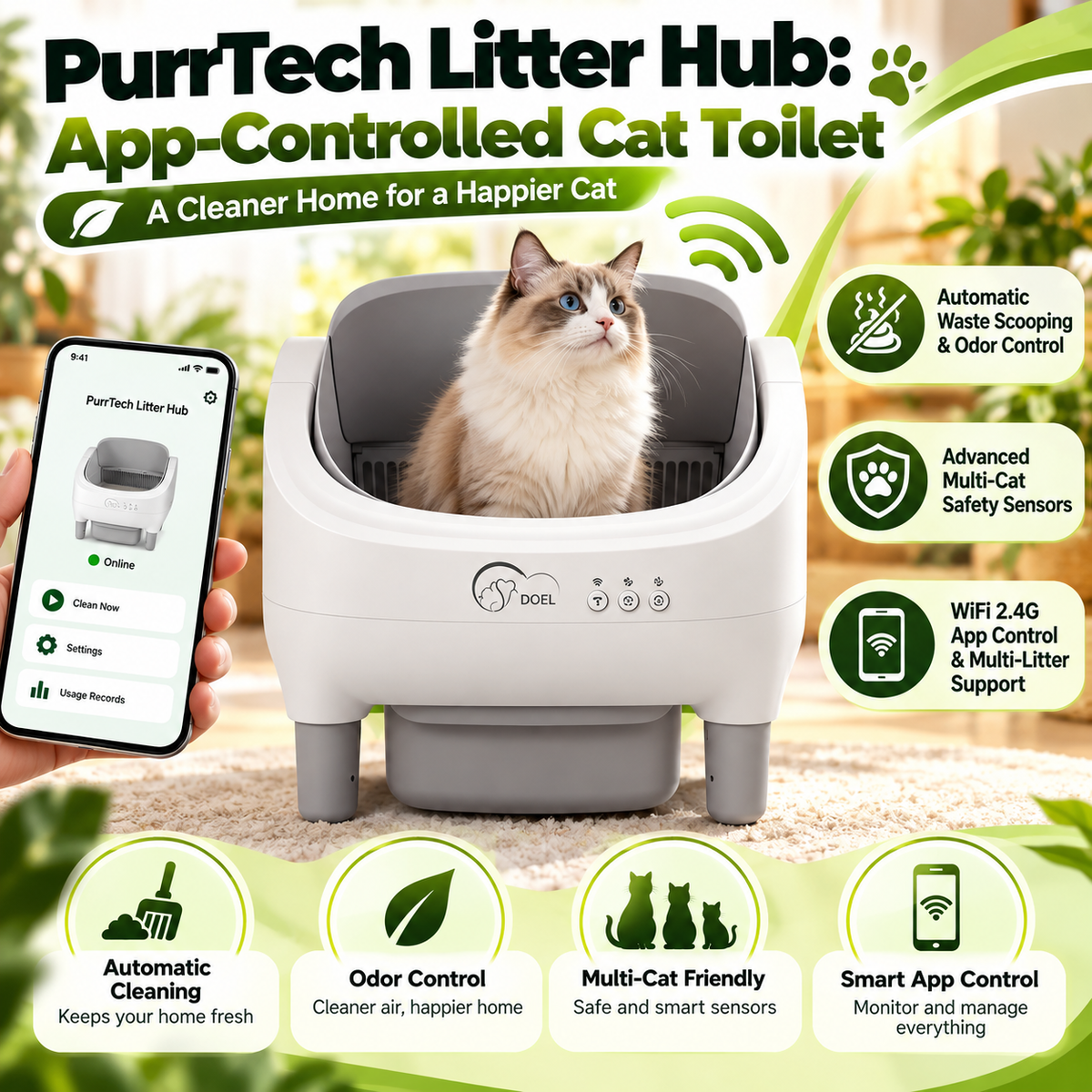 PurrTech Litter Hub: App-Controlled Cat Toilet