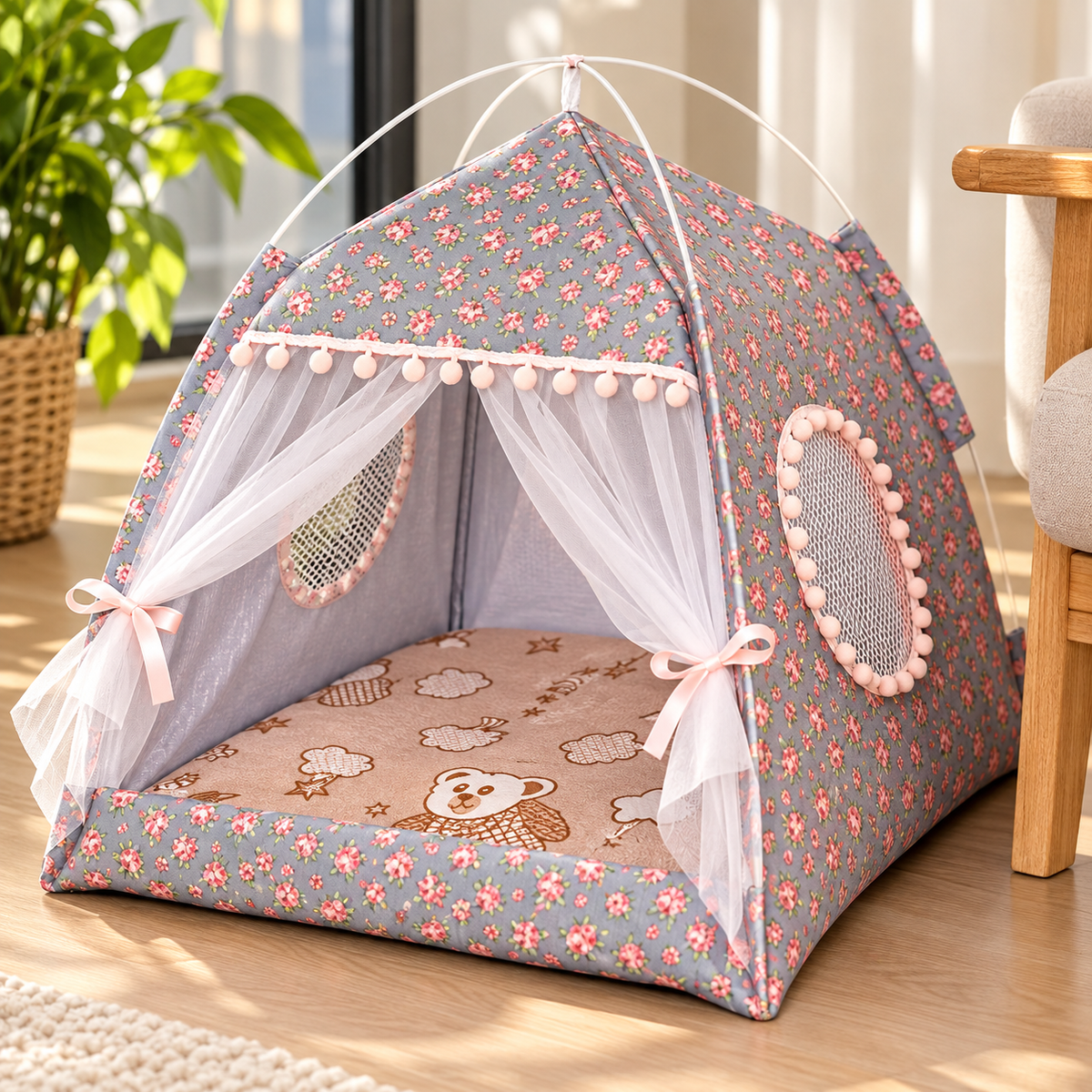 Floral Retreat Tent: All-Season Pet Nest