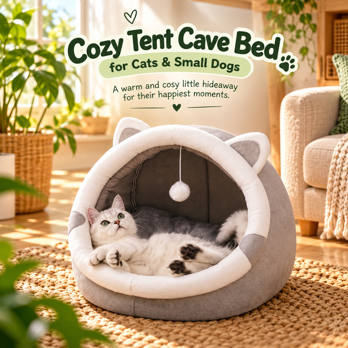 Cozy Tent Cave Bed for Cats & Small Dogs