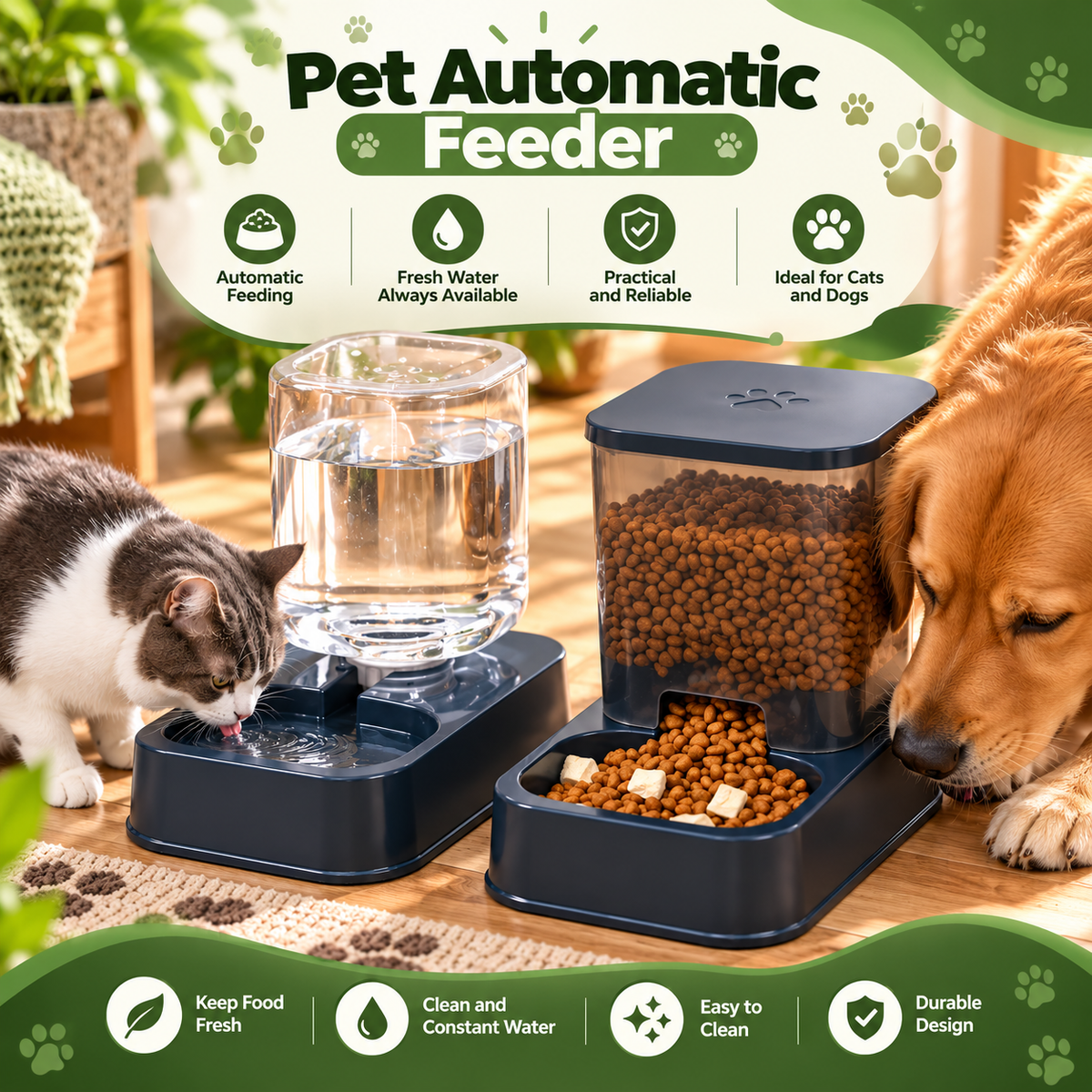 PetPlenty Set: 1.2L/1.5L Automatic Feeder & Water Dispenser